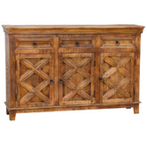 X - Design Rustic Hand Carved 3 Door Sideboard Buffet with 3 Drawers